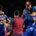 Afghanistan players celebrate after defeating Australia by 21 runs in their men's T20 World Cup cricket match at Arnos Vale Ground, Kingstown, Saint Vincent and the Grenadines, Saturday, June 22, 2024. (AP Photo/Ramon Espinosa)