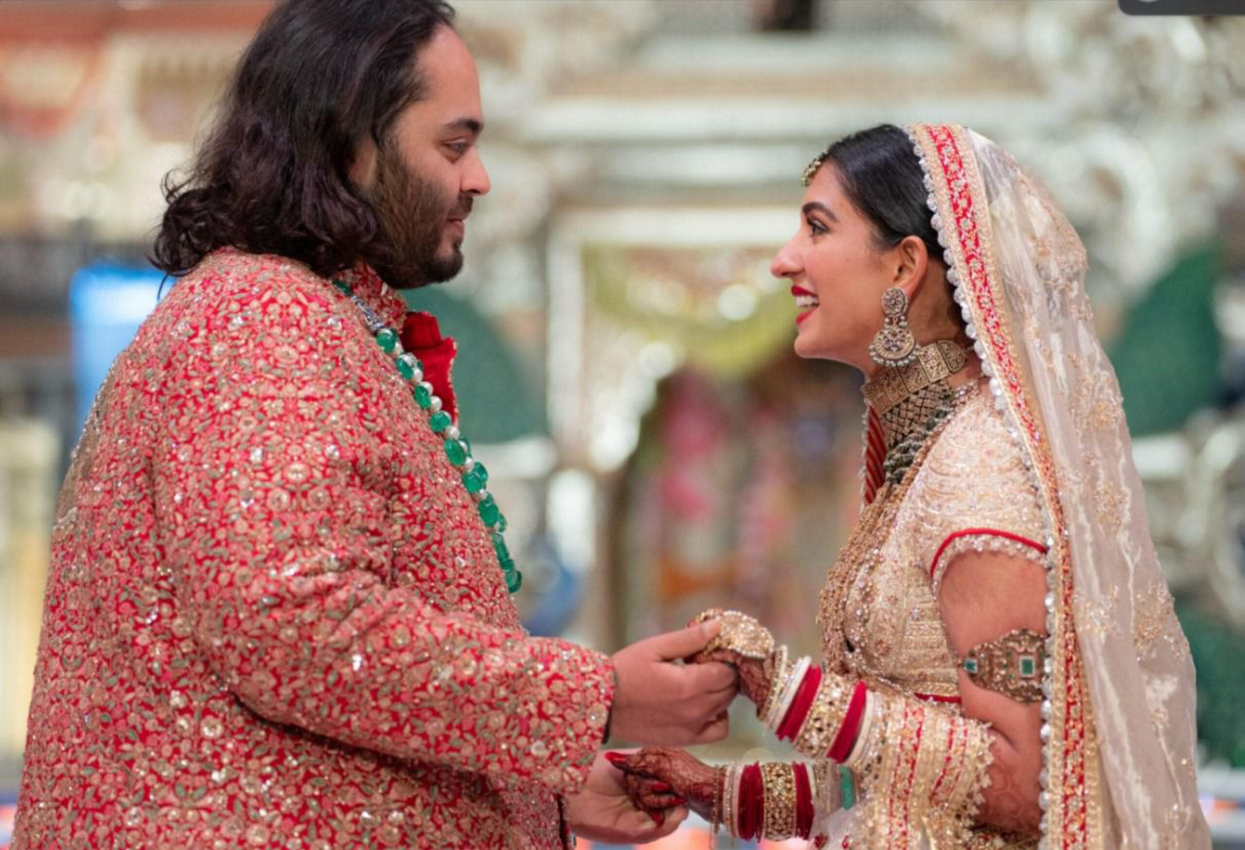 **EDS: HANDOUT** Mumbai: Anant Ambani and Radhika Merchant during their wedding ceremony, in Mumbai, Friday, July 12, 2024. (PTI Photo)(PTI07_13_2024_000014A)